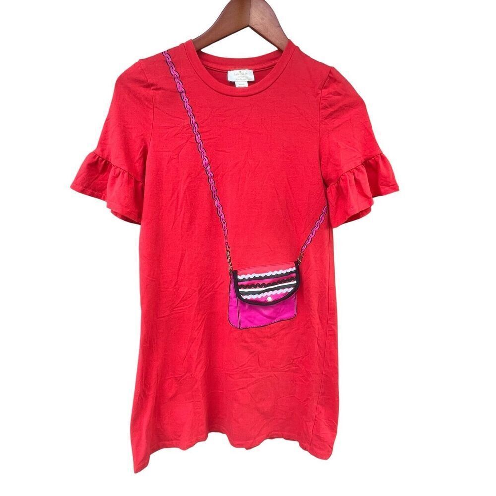 Kateโspade Girls 14 yrs red tshirt purse graphic fluttery ruffle sleeve dress